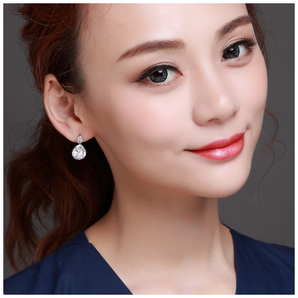 Elegant Real 925 sterling silver earring Best gift jewelry big stone Crystal jewellery luxury water drop earrings | Украшения и