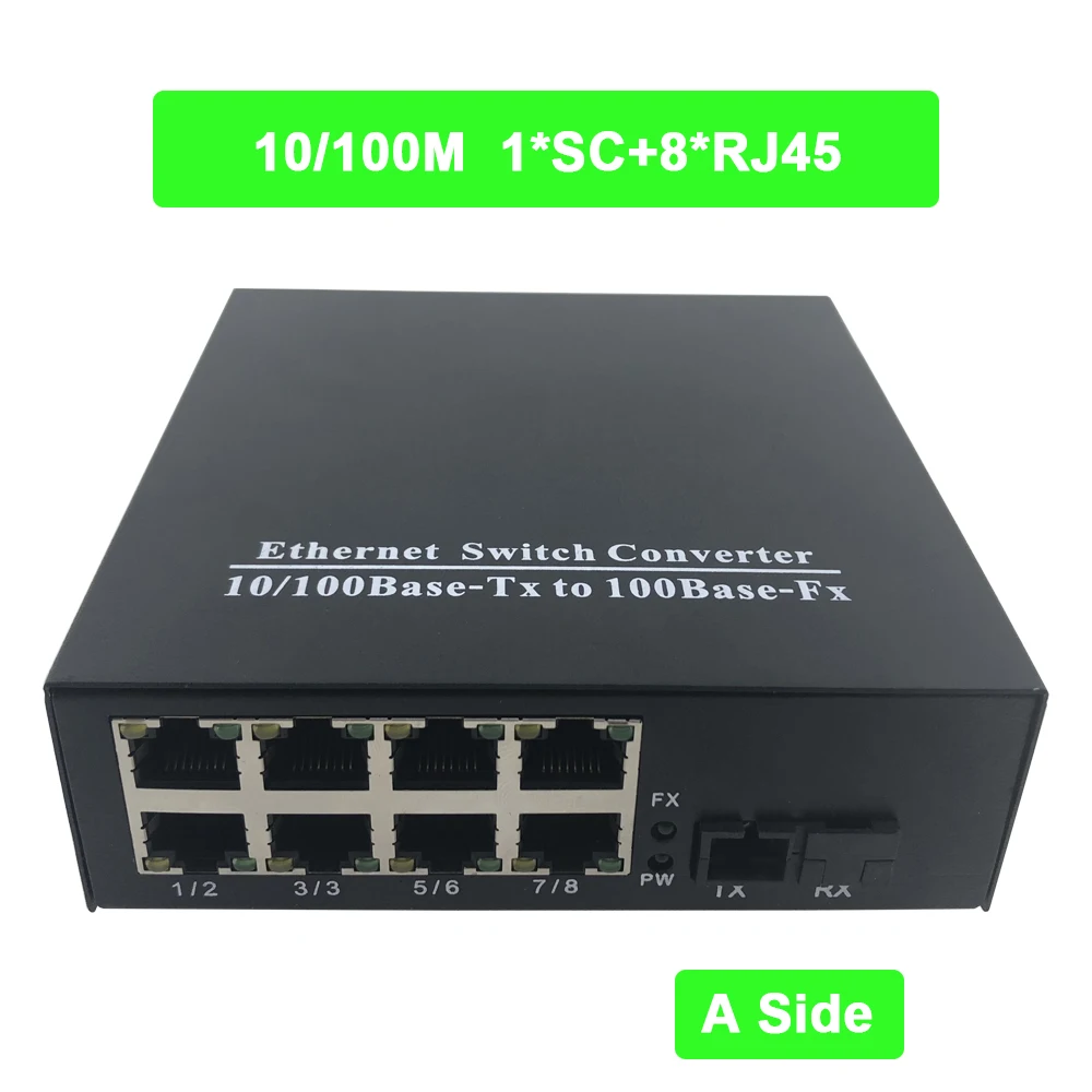 10/100 м одиночное волокно 1310 нм в сторону 8 * RJ45 порт волоконный Переключатель 20 км
