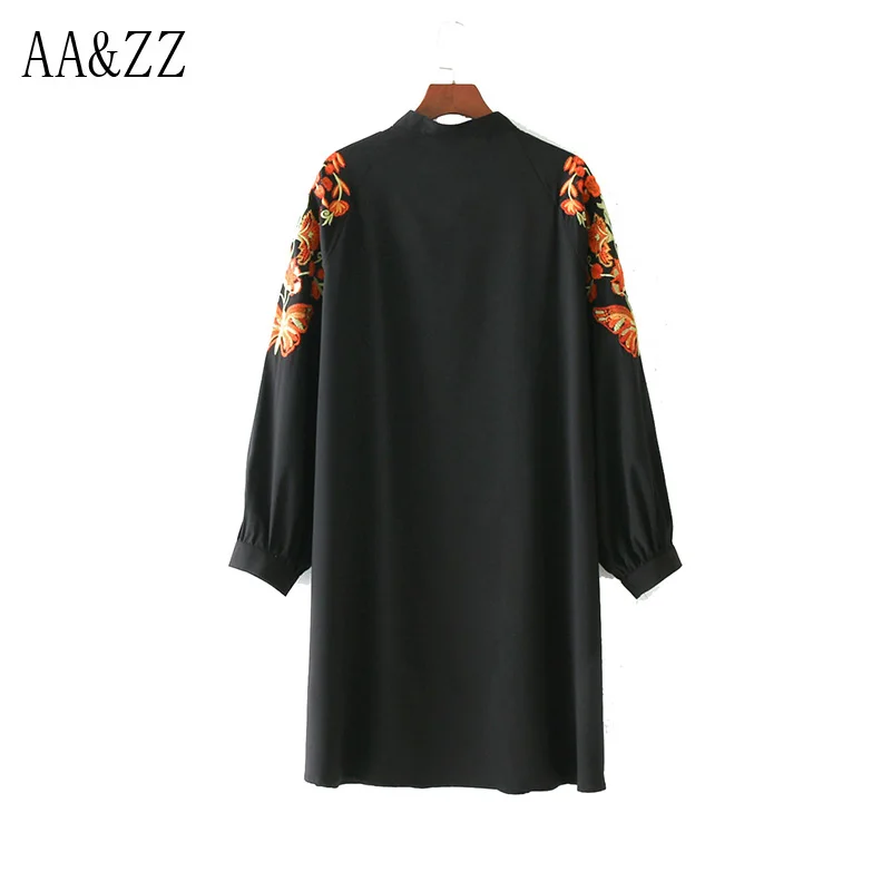 AA&ampZZ 2017 Women Floral Embroidery Lace Patchwork Blouse Stand Collar Full Sleeve Shirts Blusas Female Tops Clothing |