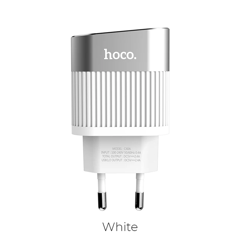 HOCO 2 порты USB стены быстрой зарядки зарядное устройство ЕС Plug светодио дный дисплей адаптер для iPhone XS Max XR samsung xiaomi huawei - Тип штекера: White