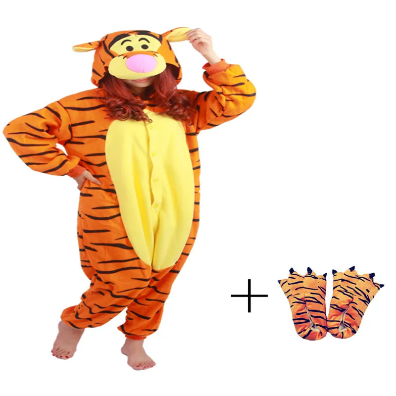 Новый стиль флисовая Пижама С Рисунком Тигра Свободный комбинезон для
