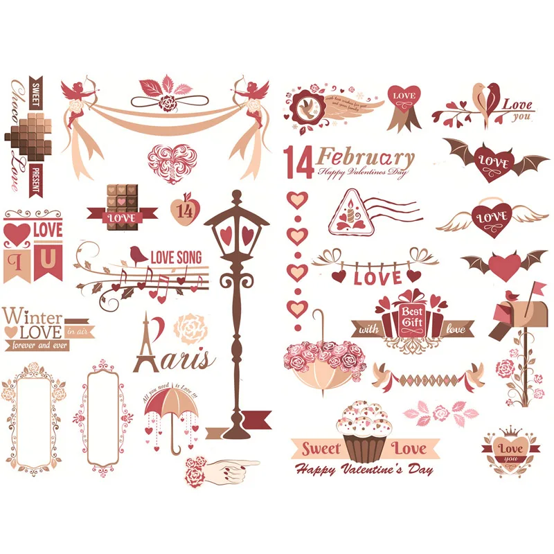 1 PCS Happy Valentine's Day Decoration Kawaii Aesthetic Stickers Scrapbooking Cute Logo Staionery Back to School Supplies | Канцтовары