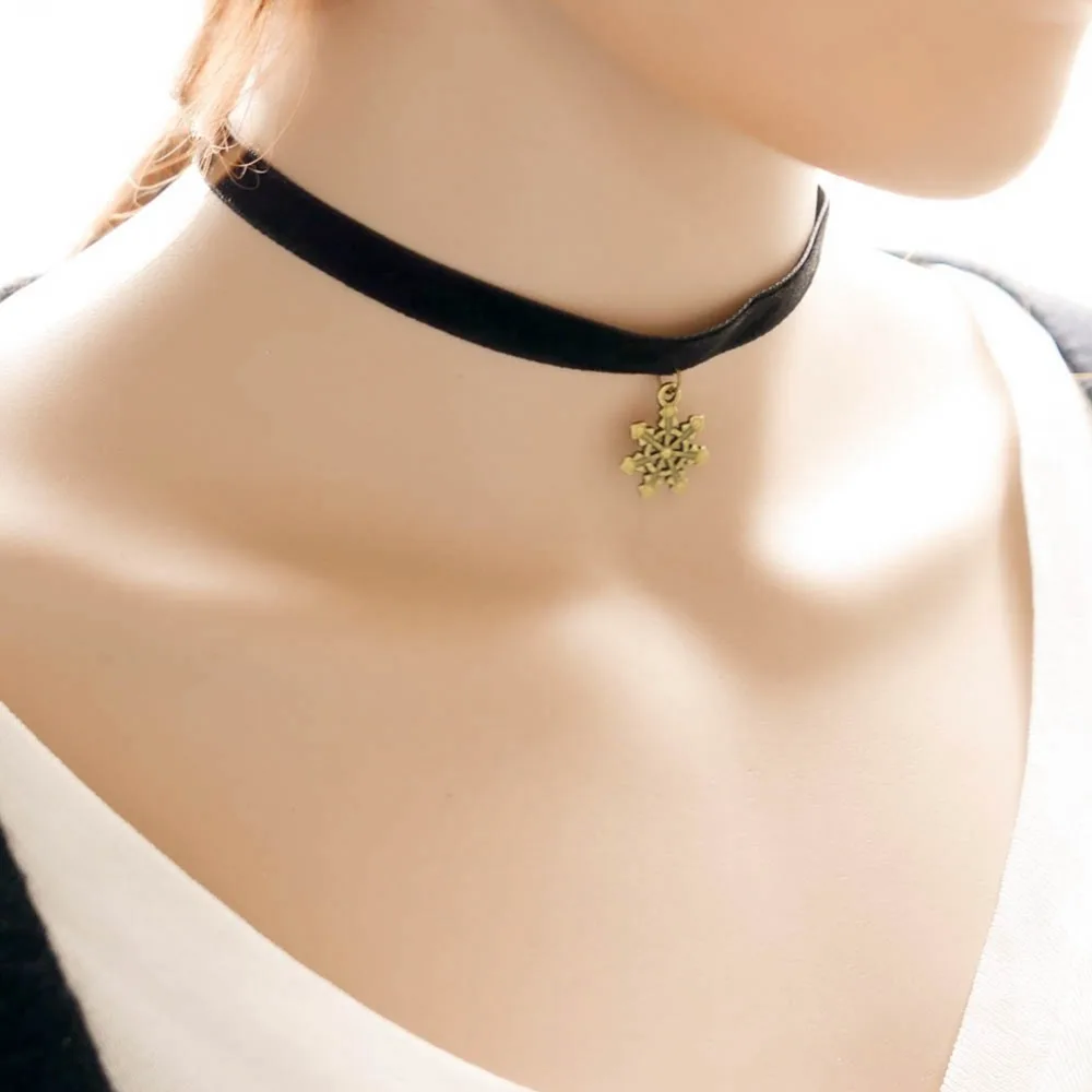 Shunyun 12 шт. Кружева Ожерелья Подвески Снежинка Vintage Steampunk Choker Для Женщины Украшение