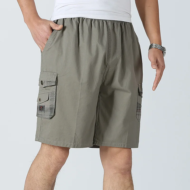 

LANBAOSI Men Beach Shorts 2018 Cotton Board Shorts Pocket Male Loose Work Shorts Man Military Short Pants Plus Size F50
