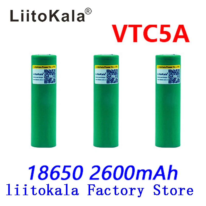 Liitokala Max 40A Pulse 60A Оригинальная батарея 3,6 V 18650 аккумуляторная батарея VTC5A 2600mAh Высокая батарея 40A