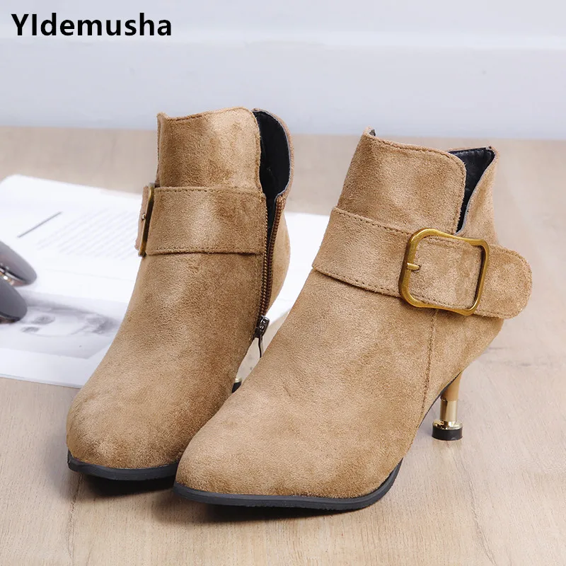 YIdemusha Новый 2018 осень зима модные теплые ботинки из искусственной кожи женские
