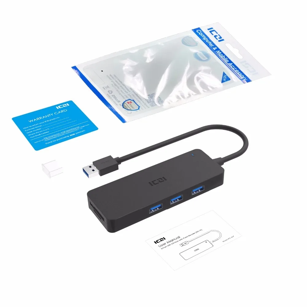 ICZI USB 3,0 концентратор высокая скорость внешней USB 3,0 Порты для передачи данных SD+ TF концентратор для окна Mac и подключаемый к ноутбуку через USB концентраторы