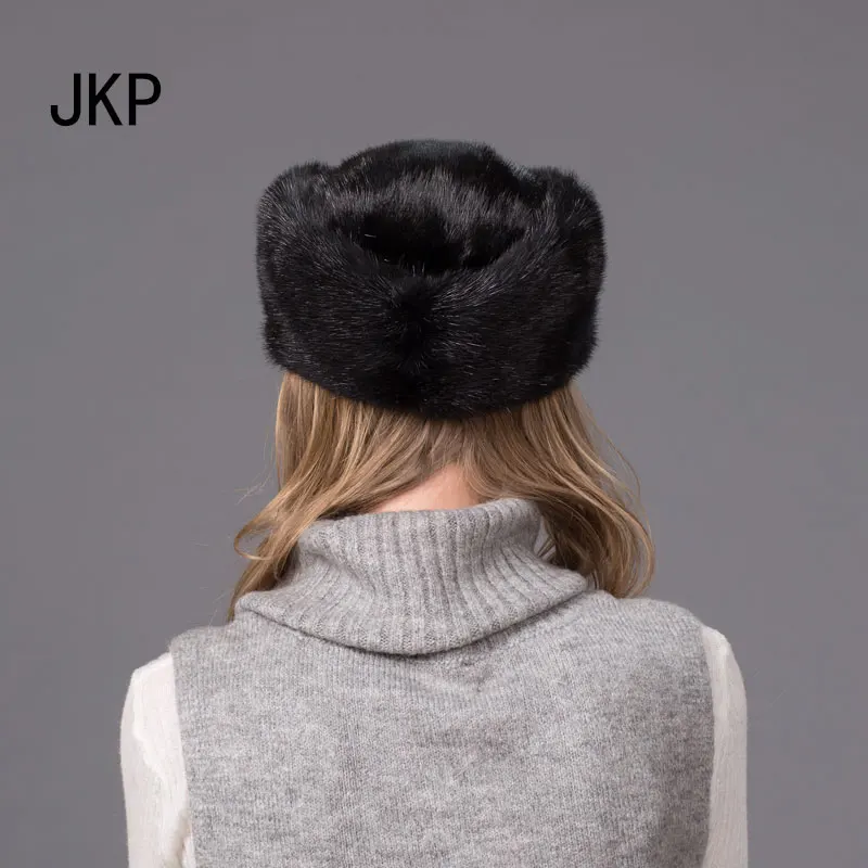 JKP 2018 100% новая настоящая черная норковая меховая шапка с капюшоном женские