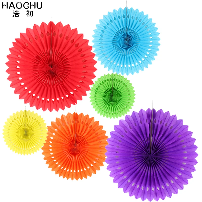 HAOCHU Разноцветные бумажные вееры для рукоделия 6 шт./лот круглые ажурные