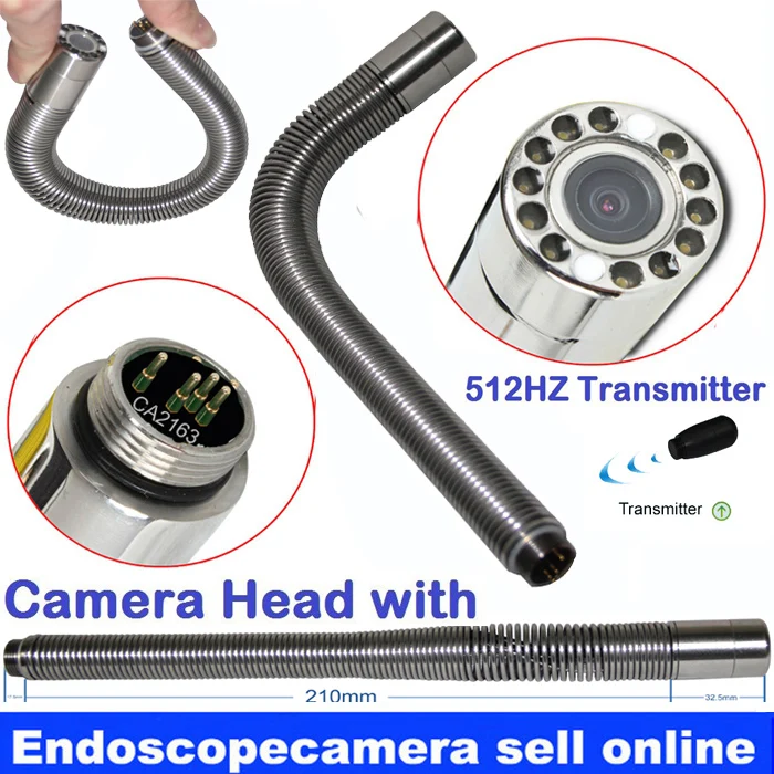 

90degree 23mm Sewer Drain Pipe Locator Stainless Steel Camera Head 512HZ Sonda Transmitter Replacement With 12pcs LED