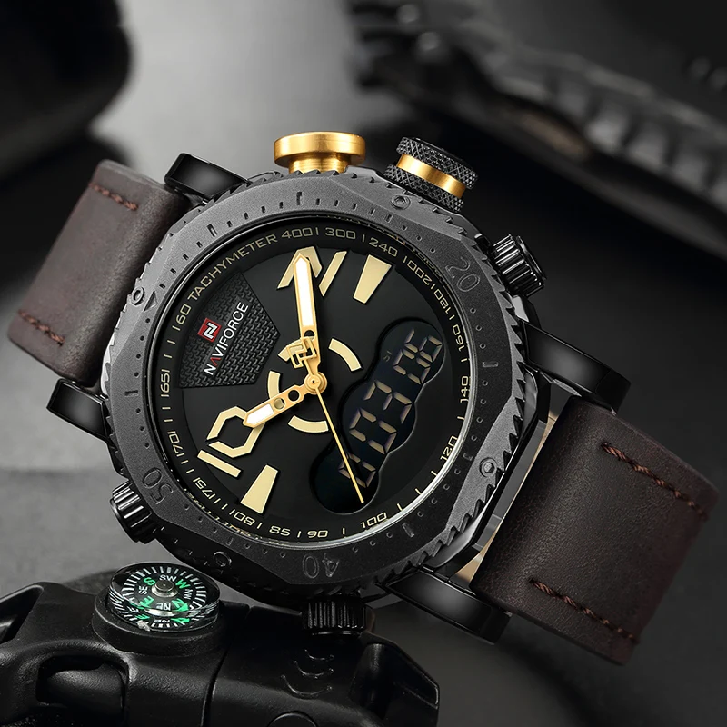 Часы NAVIFORCE мужские повседневные спортивные светодиодные аналоговые армейские