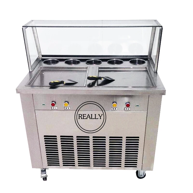 

free shipping double compressor double square pan with 5 tanks fried ice cream roller machine fry ice cream machine for sale