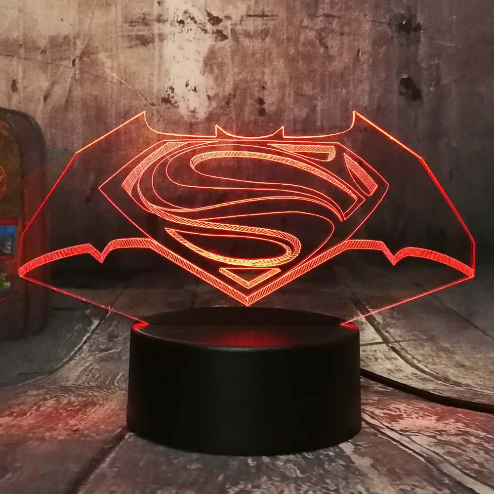 Cool 3D LED DC Superman Batman Logo Symbol Night Light Desk Table Lamp 7 Color Change Flashlight USB RGB Controler Toy Kids toys | Лампы и