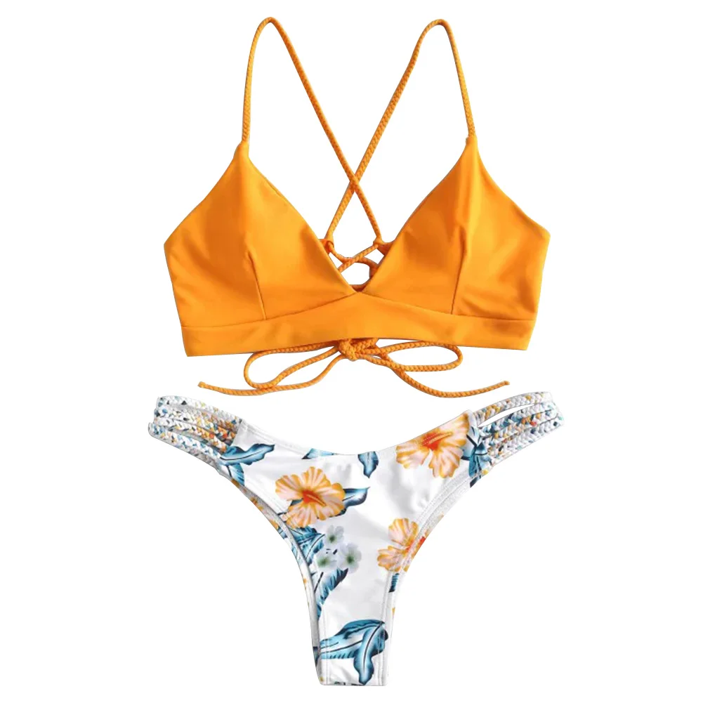 Бюстгальтер и трусики праздничный Плетеный Цветочный купальник кружевной