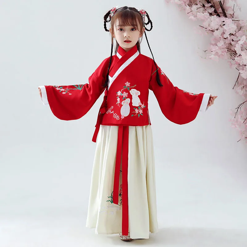 Hanfu костюмы для девочек в китайском стиле костюм Тан Китайская древняя и традиционная одежда народное танцевальное платье DQL570 - Цвет: Red