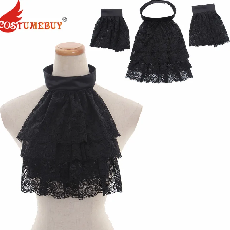 Костюм для костюма, съемный воротник, белый, черный, викторианский кружевной воротник с рюшами, гофрированный жабот для мужчин, воротник в стиле стимпанк, манжеты на запястье, пиратский реквизит