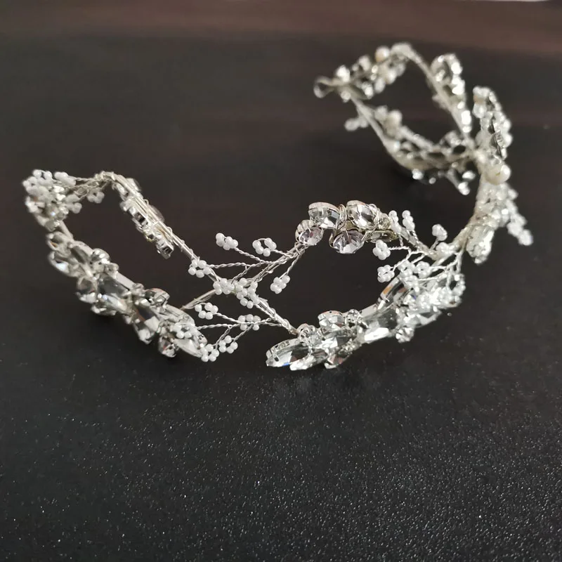 SLBRIDAL гибкие стразы Кристальный пресноводный жемчуг свадебная тиара головная