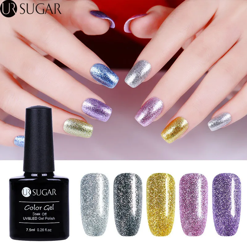 Ur Sugar Платиновый Гель-лак для ногтей супер Сияющий Блеск Блестки УФ-Гель-лак золото серебро 7,5 мл замачиваемый УФ Гель-лак для ногтей лак