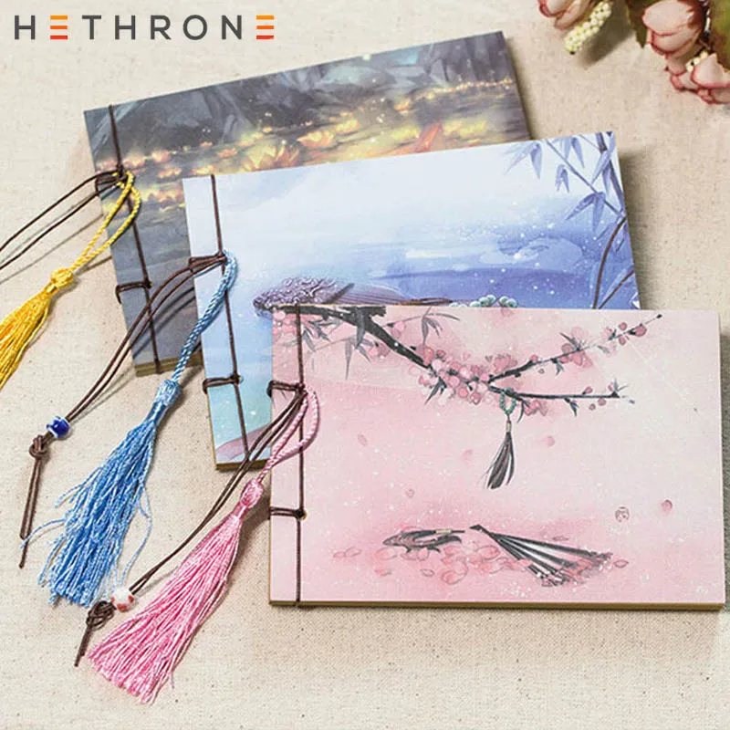 Hethrone, китайский стиль, дизайн, блокнот с кисточкой, подвеска, блокнот, Ретро стиль, бумажные канцелярские товары, пустые, ручной работы, блокнот для набросков