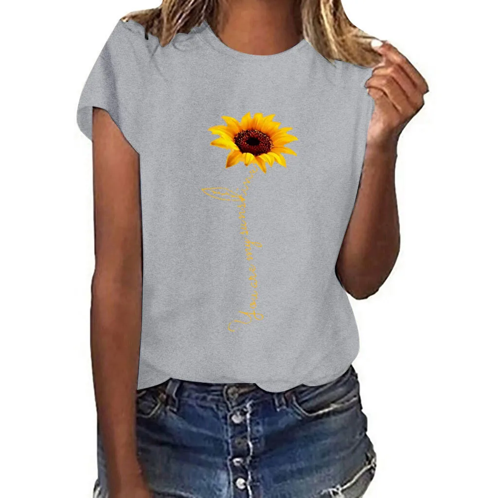 Новинка, женская футболка, Подсолнух, красота, 3d принт, хлопок, круглый вырез, топы, футболки, Летний стиль, женская футболка, модная, женская, забавная одежда# P