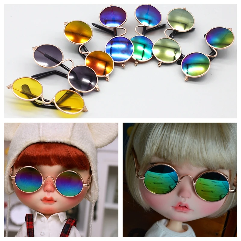 

1PCS 8cm Cool Sunglasses for Blyth BJD Dolls Photo Props Round Doll Glasses