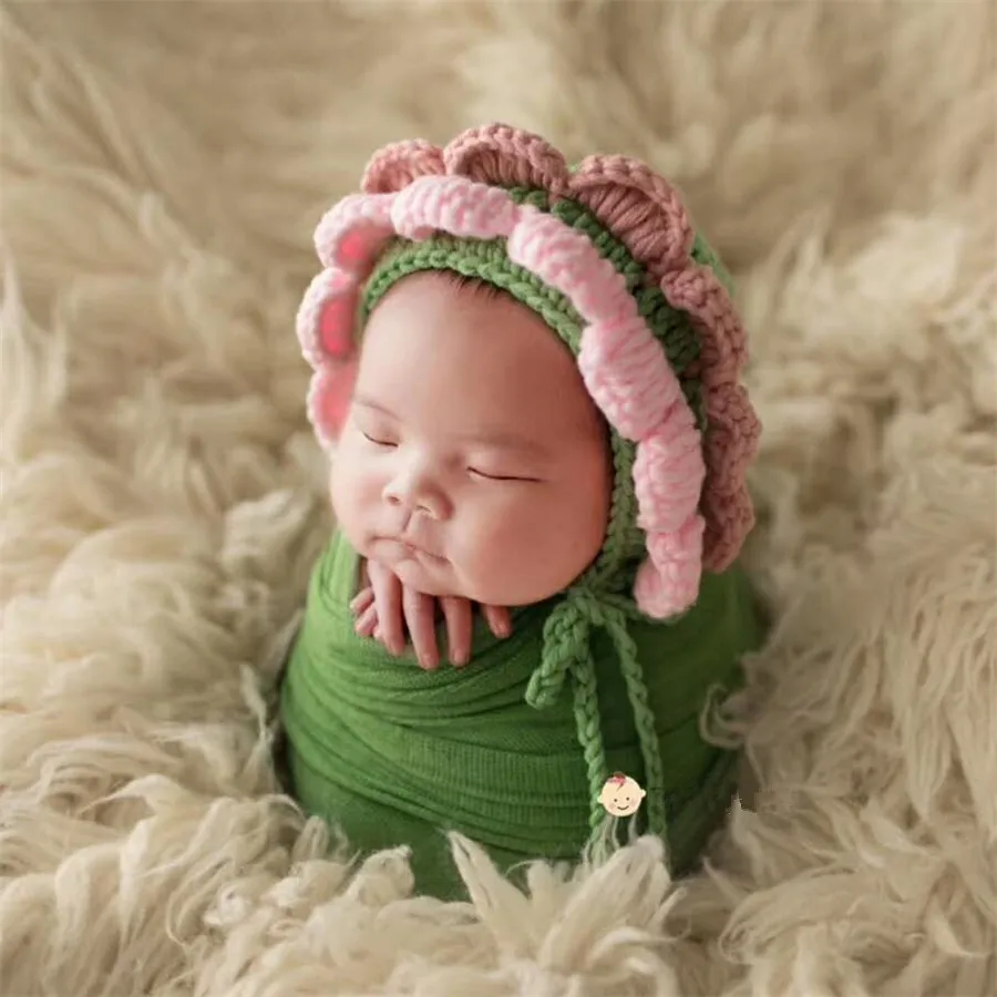 Newborn Photography Props Baby Hats Caps Sunflower Hat Photo Knitted Cap Studio Accessories | Детская одежда и обувь