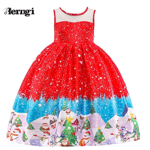 Style D Berngi/новое красивое платье с принтом для девочек; vestidos; платье принцессы Санты для маленьких девочек; рождественские наряды; одежда - Цвет: Style D