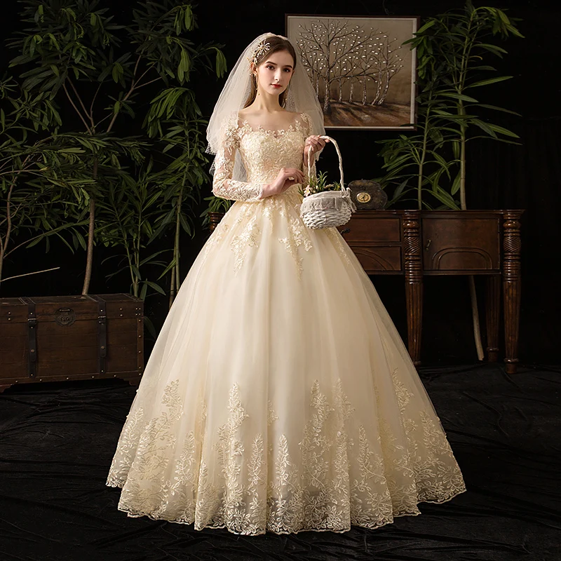 Elegant Champagne Embroidery Lace Wedding Dress Robe De Mariee Sweetheart Ball Gown Plus Size Bridal Dress Vestido De Noiva 32