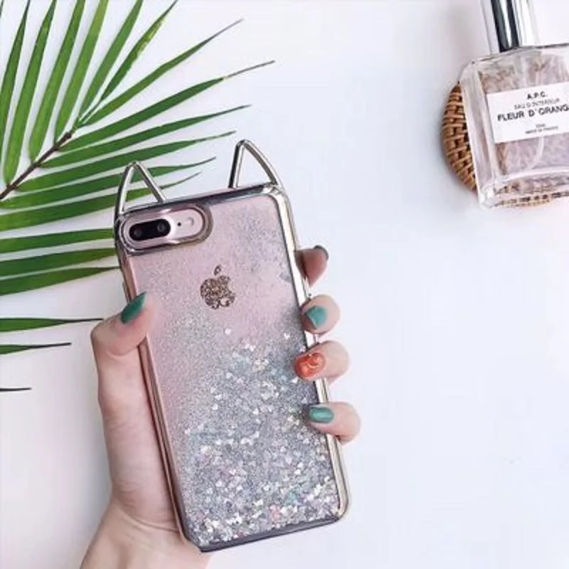 Оригинальный жидкий чехол для iPhone X 8 7 6 S Plus с розовыми кошачьими ушками красные
