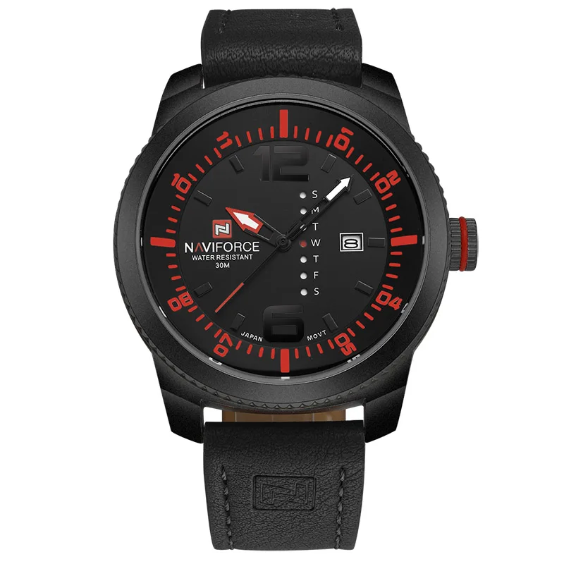 black red NAVIFORCE Роскошные брендовые кварцевые часы с датой мужские повседневные военные спортивные кожаные Наручные часы водонепроницаемые мужские часы дропшиппинг - Цвет: black red