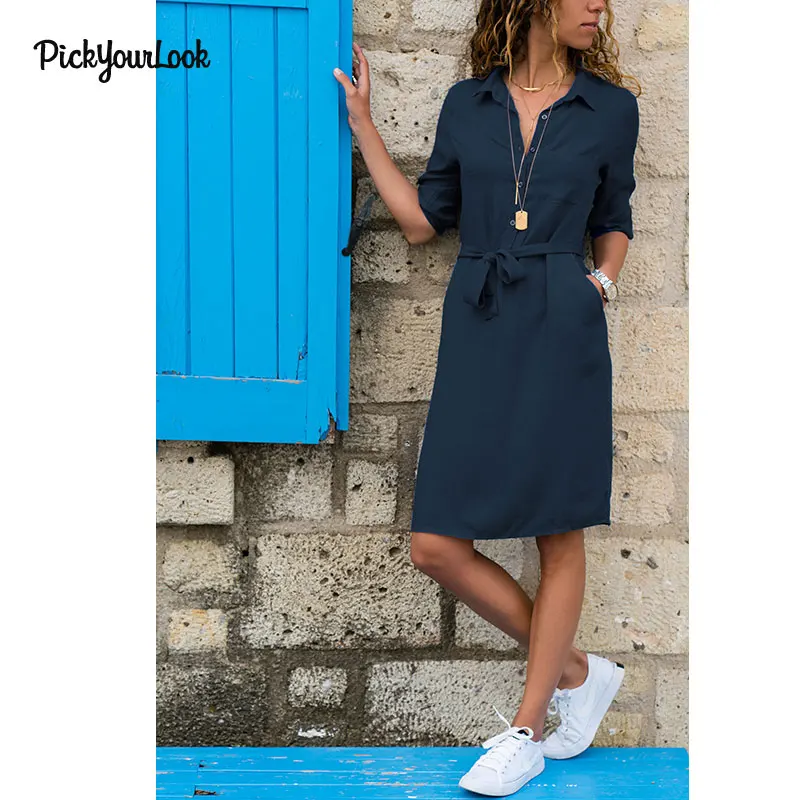 Pickyourlook платье-рубашка с v-образным вырезом женское повседневное уличное платье