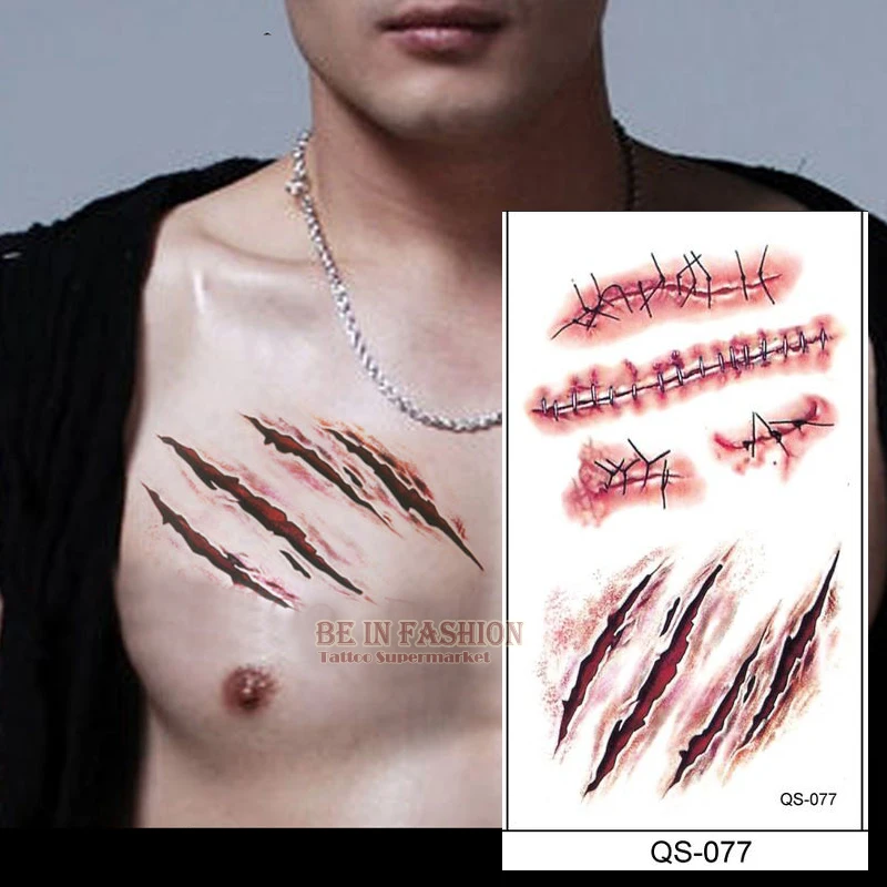 

Halloween zombie scars tattoos waterproof 3D bite mark tattoo sticker With Fake Scab Blood Special Costume small neck fake tatoo