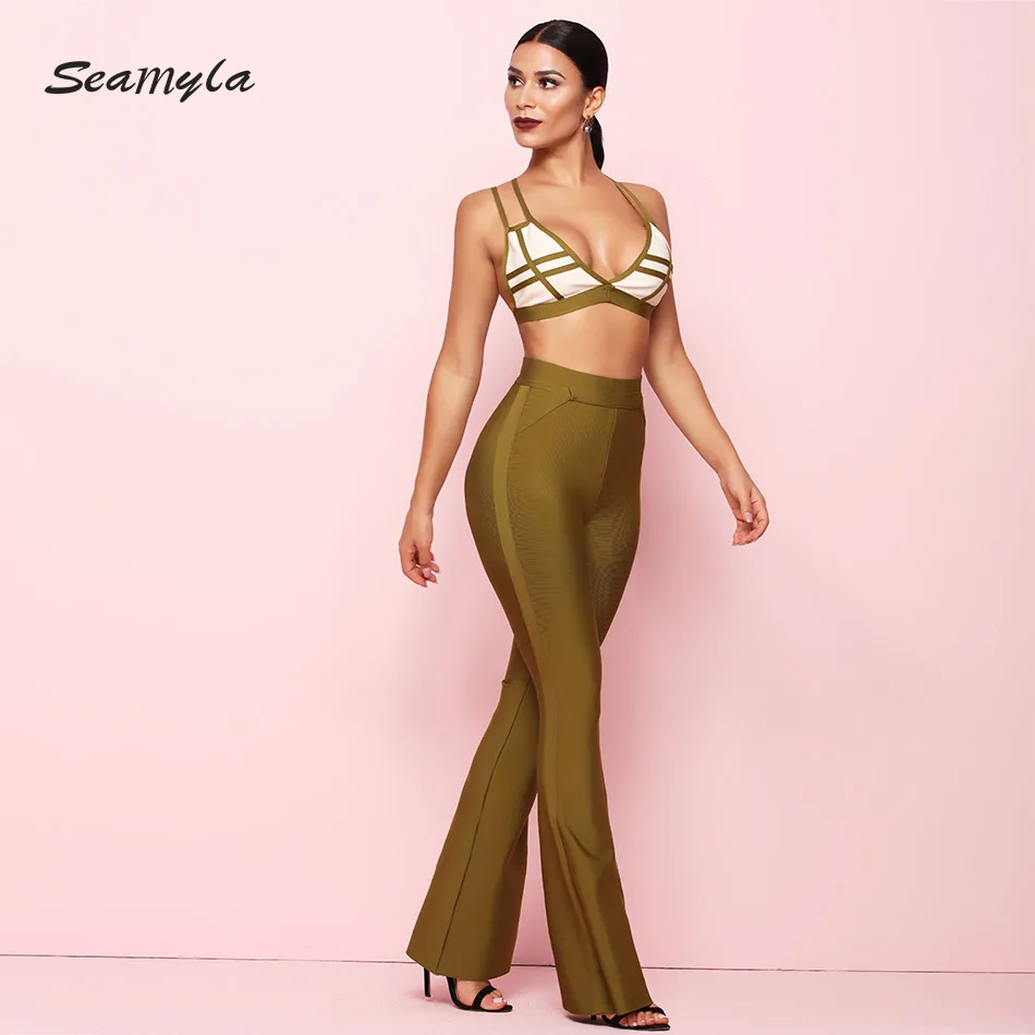 Seamyla 2019 новый комплект из двух предметов женский летний бандажный топ и брюки