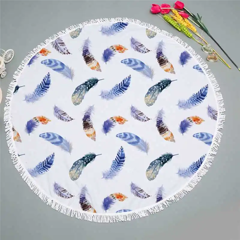 

Feather Printed Microfiber Towel Beach Towel for Adult Yoga Mat Tassel Large Round Towel Cotton Tapestry Home Decor Blankets