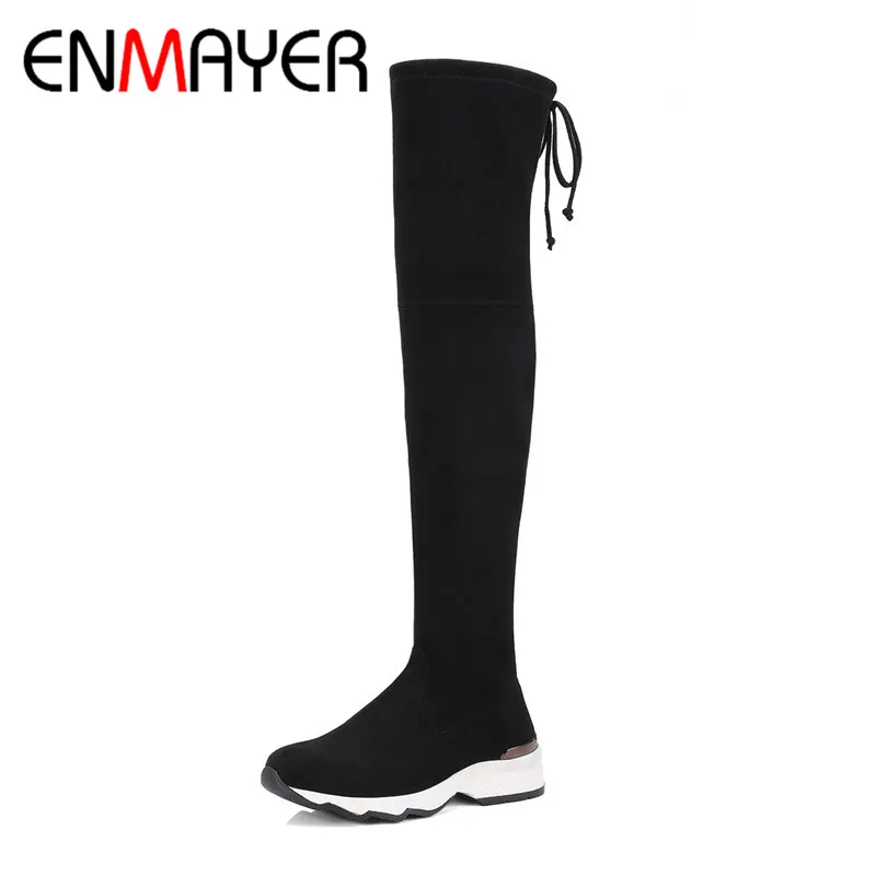 

ENMAYER Winter Woman's Shoes Over The Knee Round Toe Boots Hight Increasing Warm Soft Shoes Woman Ladies Fashion Boots CY054