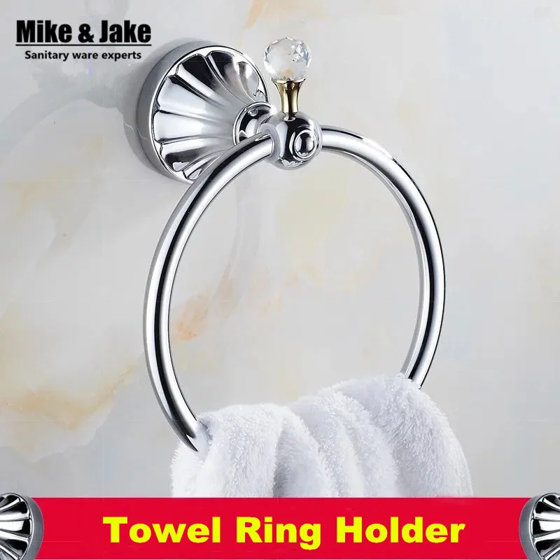 

Bathroom accessories chrome crystal towel ring holder towel single ring rack bath towel shelf hardware bath set
