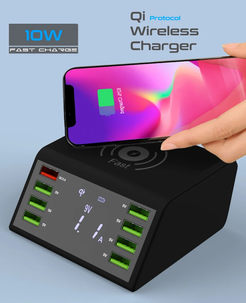STOD Qi Wireless USB Charger 60W LED Display Quick Charge 3.0 Fast Charging Station For iPhone X Samsung Huawei Nexus Mi Adapter