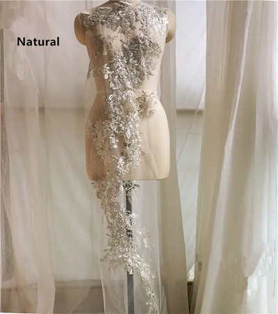 natural 30*122 см синий, розовый, фиолетовый, оранжевый роскошный тяжелый ручной работы вышитый бисером автомобиль кость серебряная нить вышивка кружева патч - Цвет: natural