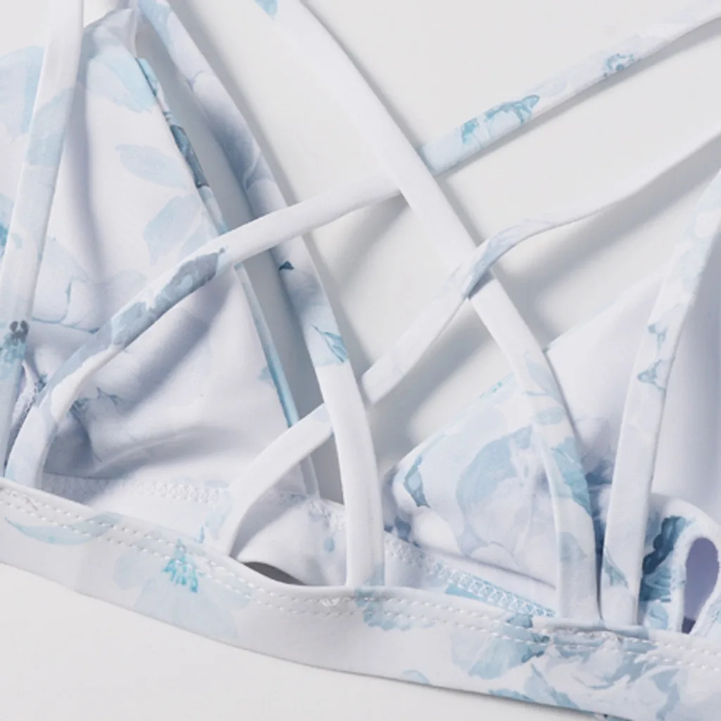 Сексуальное бикини с цветочным принтом двойной бандаж 2019 бюстгальтер вкладышами