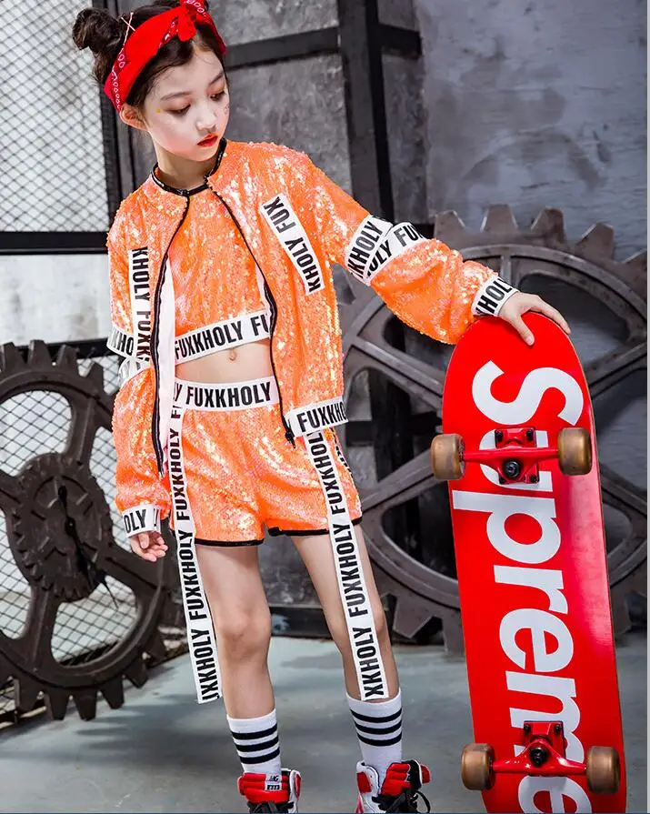 3 pieces set Топы+ штаны+ пальто, детская одежда с блестками для современных танцев в стиле джаз и хип-хоп костюмы для девочек и мальчиков, вечерние костюмы для сцены - Цвет: 3 pieces set