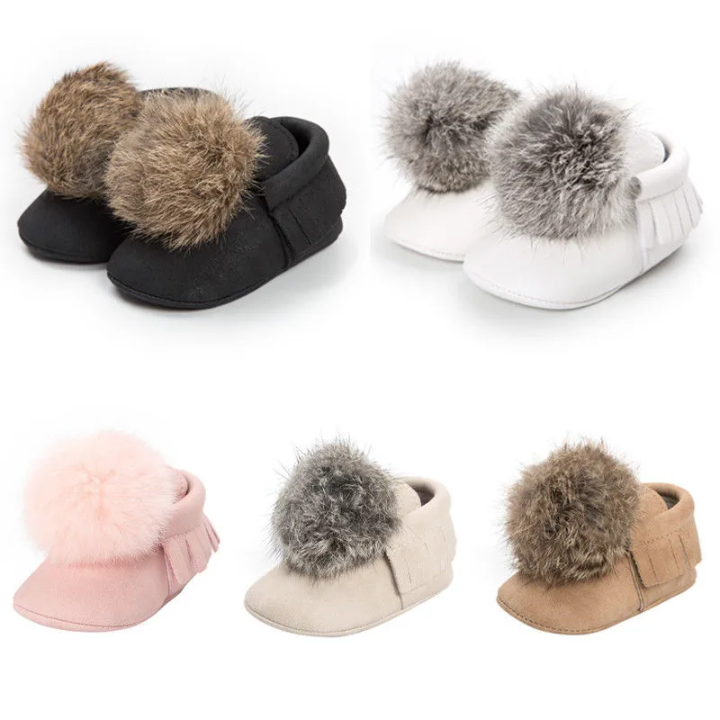 

Toddler Infant Newborn Baby Boy Girls Shoes Cute Hair Ball Crib Wool Shoes First Walker Fashion Anti-Slip Soft Sole Crib Shoes