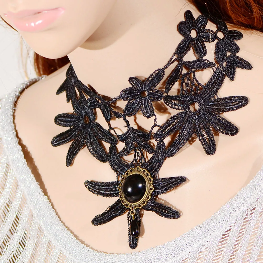 Hot Gentle Delicate Women's Style Crystal Beads Water Drop Chain Bib Pendant Choker Lace Necklace Gift Jewelry | Украшения и