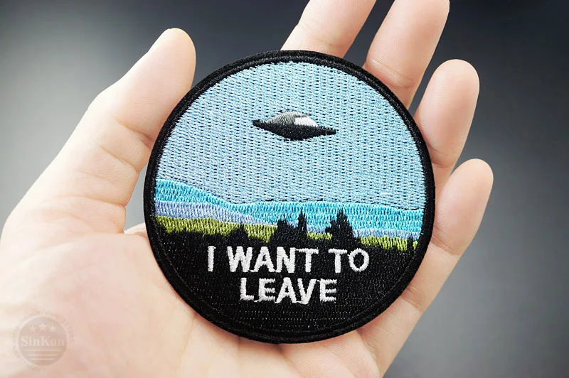 Я хочу оставить UFO ALIEN 7,6x7,6 см вышитый Утюг на шитье аппликация Одежда, обувь, сумки DIY украшения патч одежда