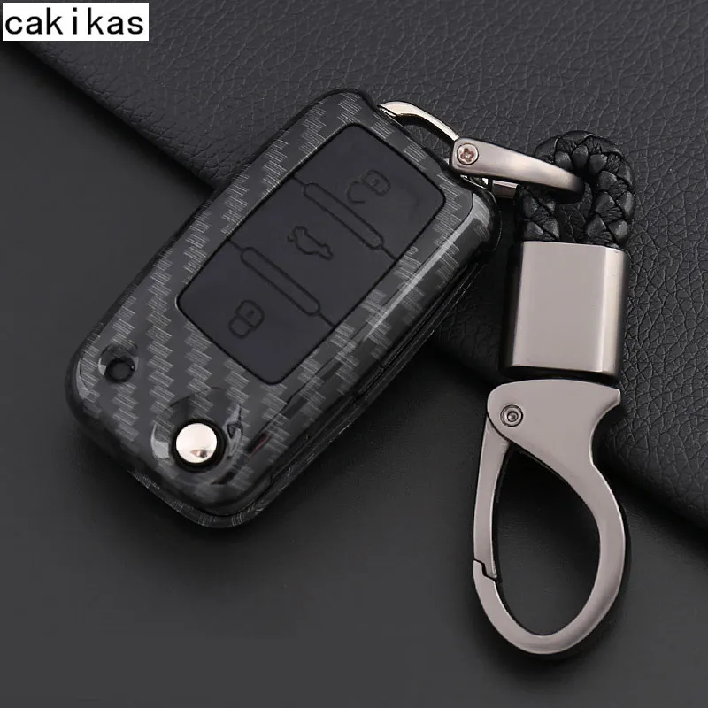 Углеродное волокно + силиконовый чехол для ключей VW Polo Golf 7 Tiguan Skoda Octavia Kodiaq Karoq SEAT
