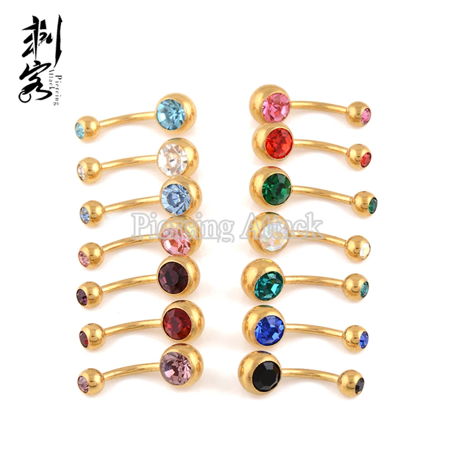 Золото анодированный двойной драгоценный камень пупка кольца ювелирные изделия