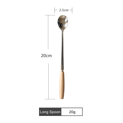 J-Long Spoon Столовые приборы из нержавеющей стали с деревянной ручкой столовая Вилка десертная ложка нож кофе чайная ложка фрукты кухонные вилки Аксессуары для посуды - Цвет: J-Long Spoon