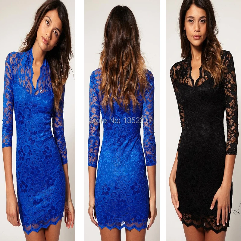 Sexy lace dress 2016 жаркое лето three четверти рукав v шеи женщины сексуальные платья vestidos |