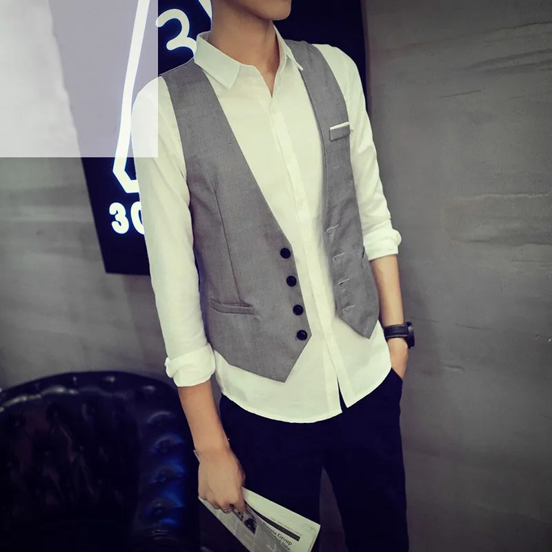

2019 Spring Autumn S-6XL Fashion Men Solid Color Single Buttons Vests Fit Male Suit 9 Color Men's Business Casual Slim Vests