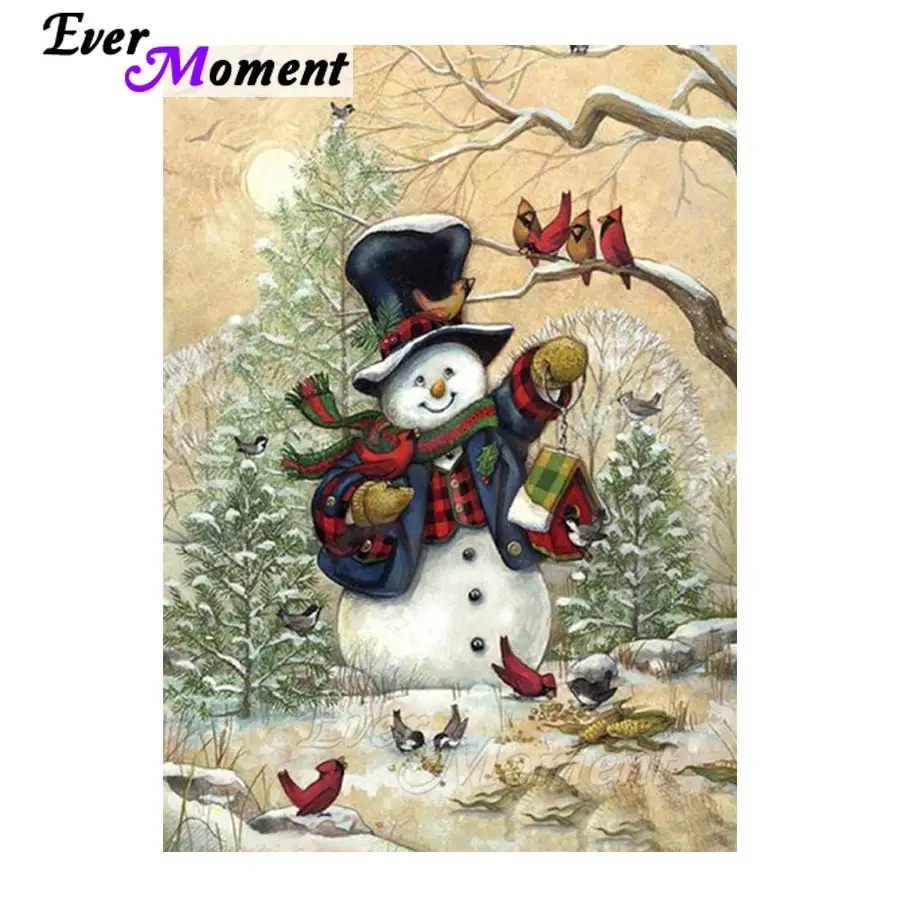 

Алмазная мозаика с изображением снеговика и птицы