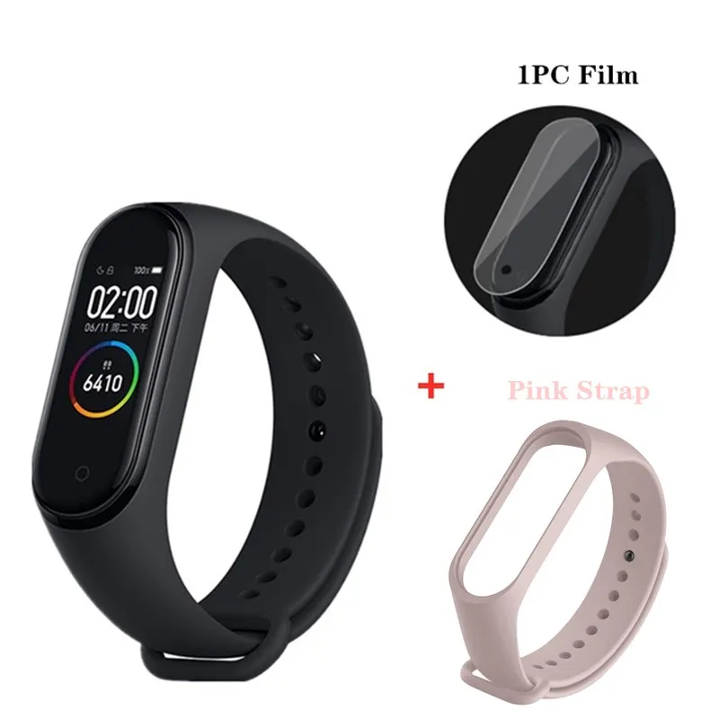 add pink strap Xiaomi Mi-браслет 4, умный Браслет, 0,95 дюймов, цветной экран, Bluetooth, 5,0, 135 мА/ч, пульсометр, фитнес, водонепроницаемый браслет, 4 браслета - Цвет: add pink strap